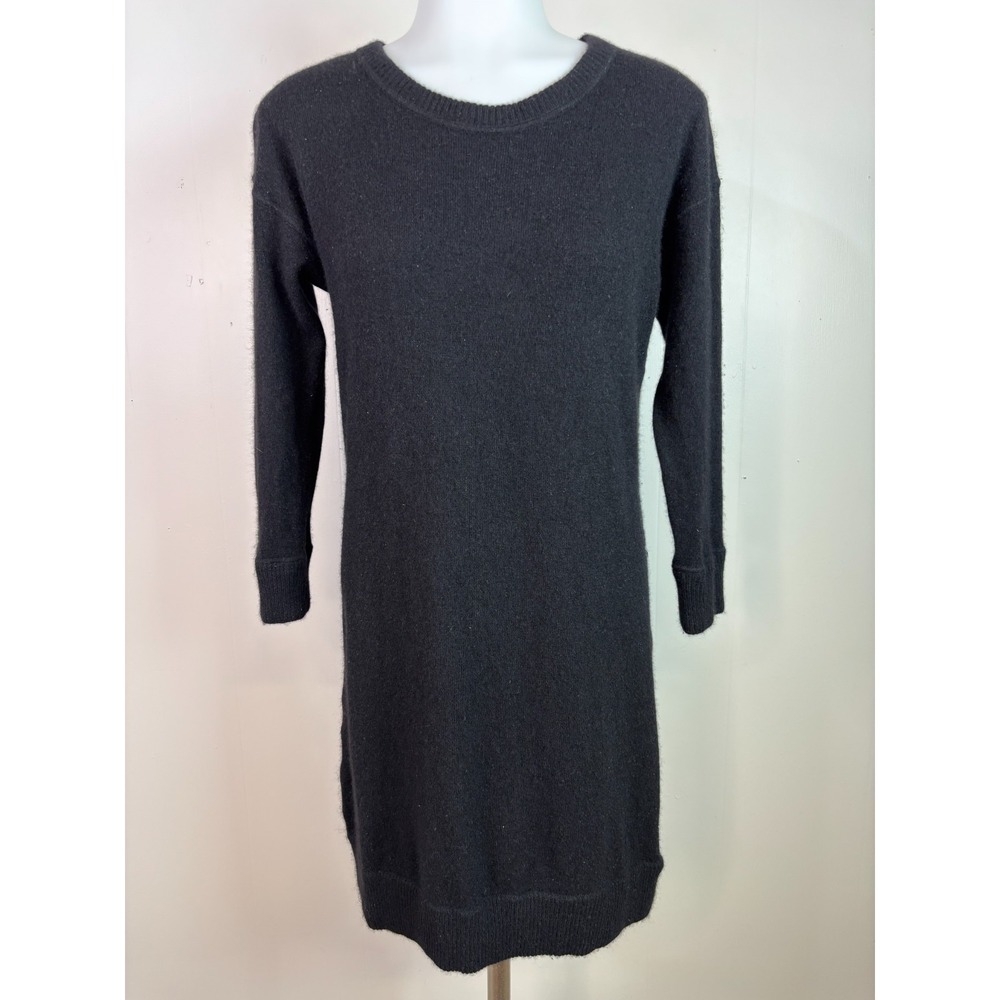 Wythe New York Sweater Dress Small 100% Cashmere Black 3/4 Sleeves Crew Neck
